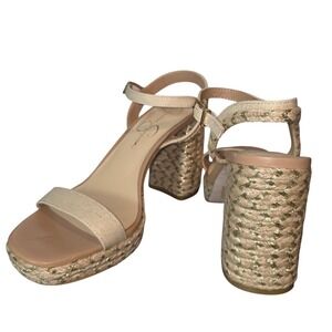 Jessica Simpson Women Gold Espadrille Platform Block Heel Sandals Size 8M